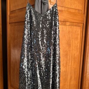 Express Black Slip Dress with Silver Sequins- Size Small- NEW!